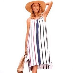 TOMMY BAHAMA Amalia Stripe Midi Dress Linen Blend Red White Blue 4th Size Medium